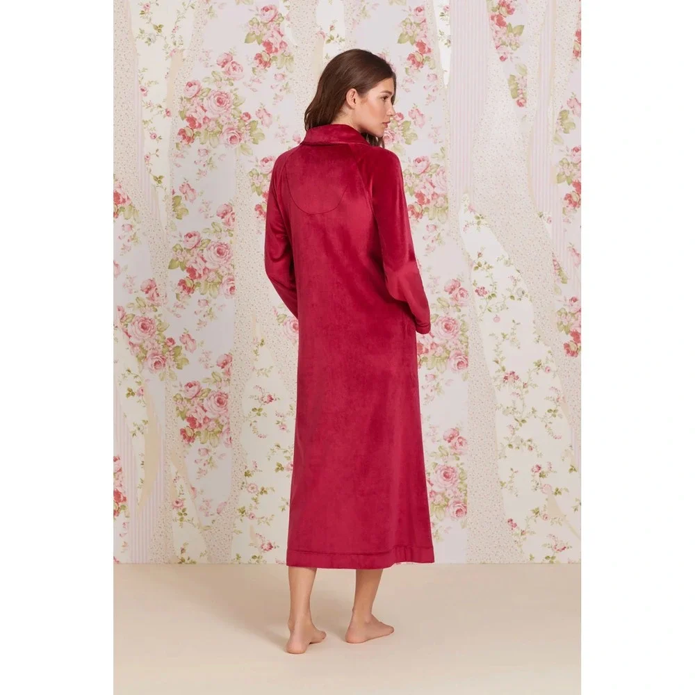 Eileen West Lux Velour Long Zip Robe Womens L/XL Housecoat Loungewear Cozy Soft - Picture 3 of 10